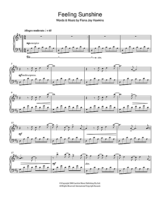 Learn to play Fiona Joy Feeling Sunshine sheet music for Piano Solo in minutes. Fiona Joy Feeling Sunshine sheet music notes and chords