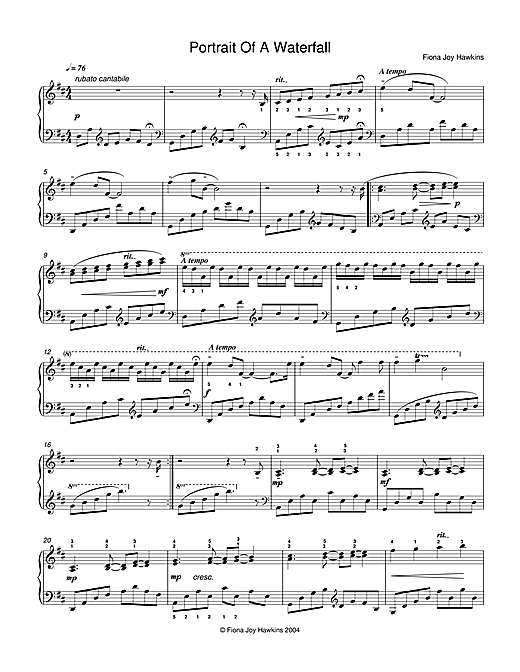 Learn to play Fiona Joy Portrait Of A Waterfall sheet music for Piano Solo in minutes. Fiona Joy Portrait Of A Waterfall sheet music notes and chords. Download Printable PDF.