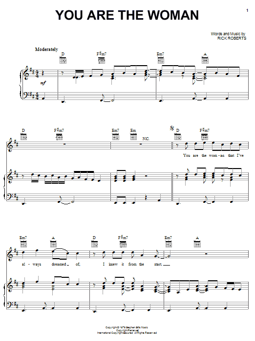 Firefall You Are The Woman sheet music notes and chords. Download Printable PDF.