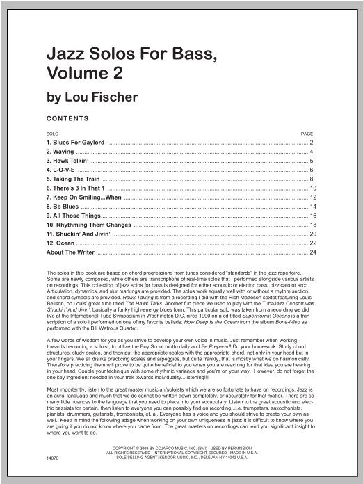 Learn to play Fischer Jazz Solos For Bass, Volume 2 sheet music for String Solo in minutes. Fischer Jazz Solos For Bass, Volume 2 sheet music notes and chords. Download Printable PDF.
