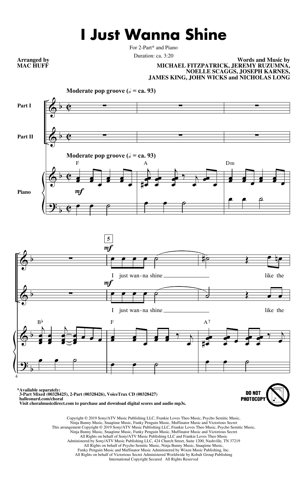 Fitz And The Tantrums I Just Wanna Shine Arr Mac Huff Sheet Music Pdf Notes Chords Pop Score 3 Part Mixed Choir Download Printable Sku