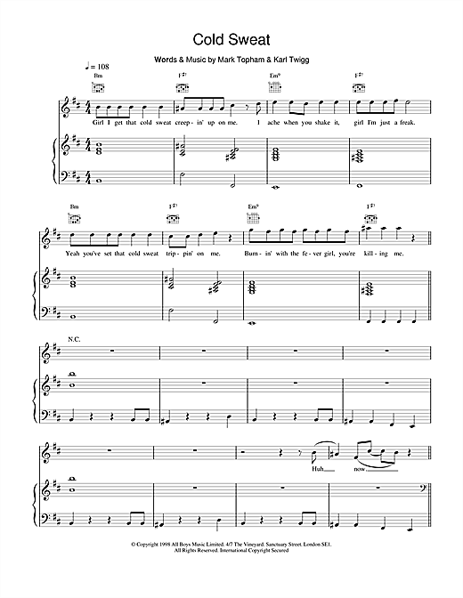 Five Cold Sweat sheet music notes and chords. Download Printable PDF.