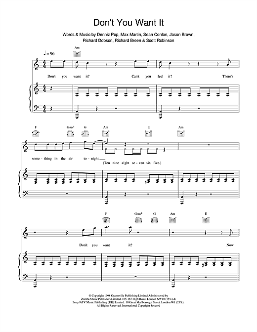 Five Don't You Want It sheet music notes and chords. Download Printable PDF.