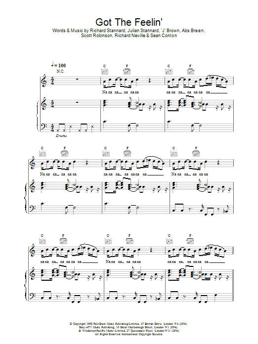 Five Got The Feelin' sheet music for Piano, Vocal & Guitar in minutes. Price: 7.8900$ Five Got The Feelin' sheet music notes and chords. Download Printable PDF.