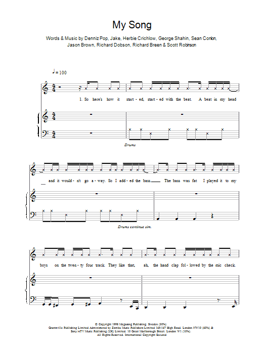 Five My Song sheet music notes and chords. Download Printable PDF.