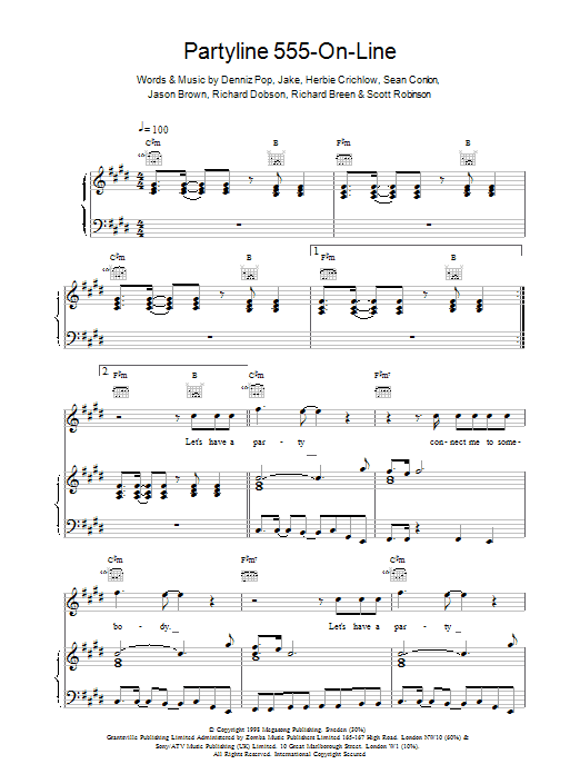 Five Partyline 555 On Line sheet music notes and chords. Download Printable PDF.