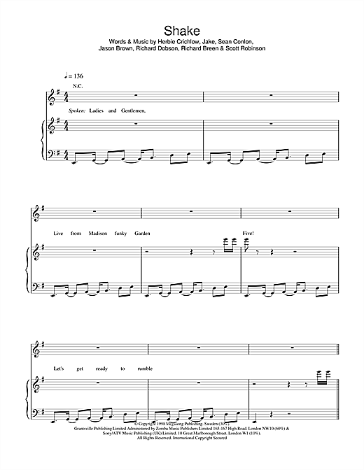 Five Shake sheet music notes and chords. Download Printable PDF.