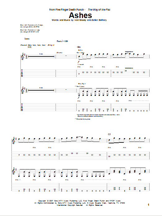 Five Finger Death Punch Ashes sheet music notes and chords. Download Printable PDF.