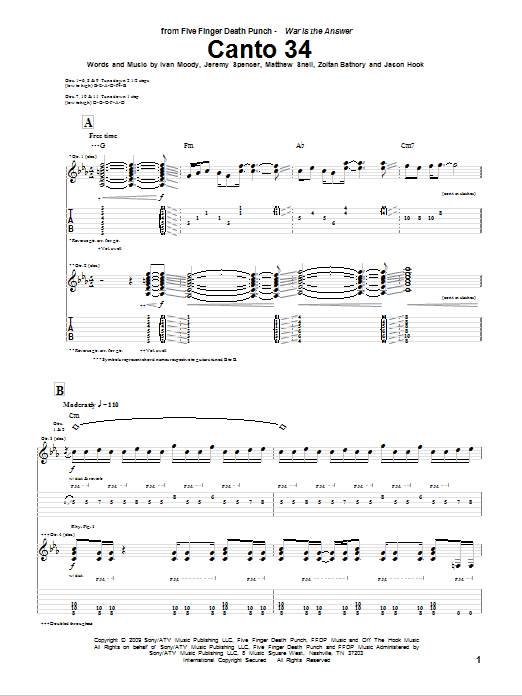 Learn to play Five Finger Death Punch Canto 34 sheet music for Guitar Tab in minutes. Price: 7.8900$ Five Finger Death Punch Canto 34 sheet music notes and chords arranged for Guitar Tab