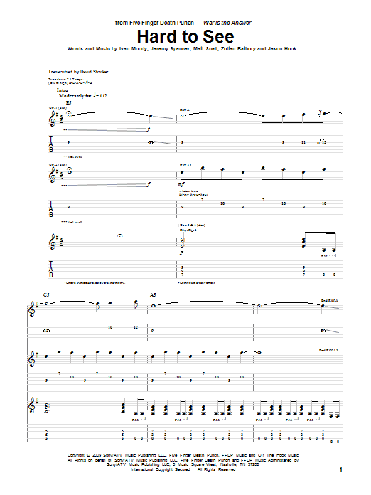 Five Finger Death Punch Hard To See sheet music notes and chords arranged for Guitar Tab