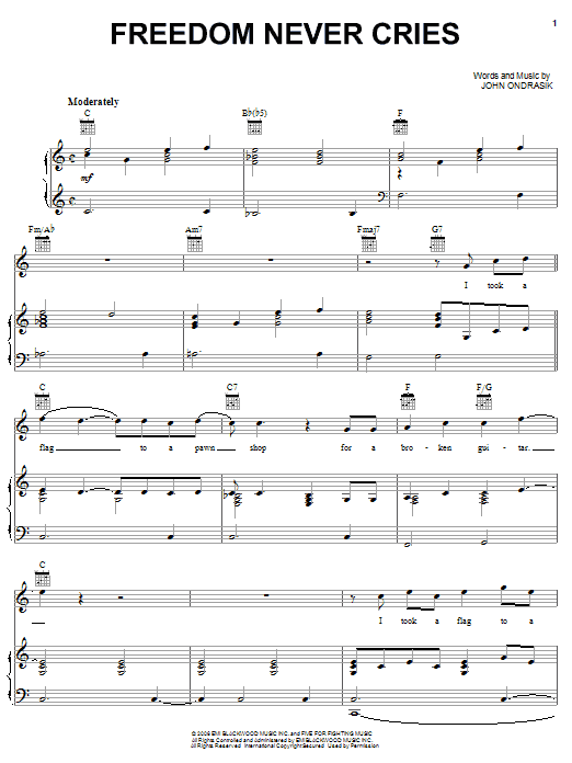 Five For Fighting Freedom Never Cries Sheet Music Notes Chords