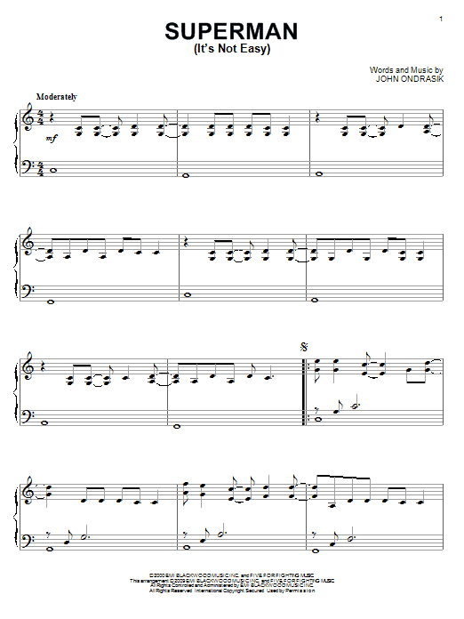 Five For Fighting Superman (It's Not Easy) sheet music notes and chords. Download Printable PDF.