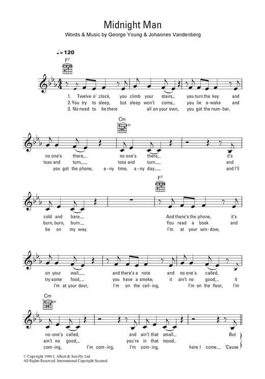 Learn to play Flash And The Pan Midnight Man sheet music for Lead Sheet / Fake Book in minutes. Price: 5.9900$ Flash And The Pan Midnight Man sheet music notes and chords arranged for Lead Sheet / Fake Book