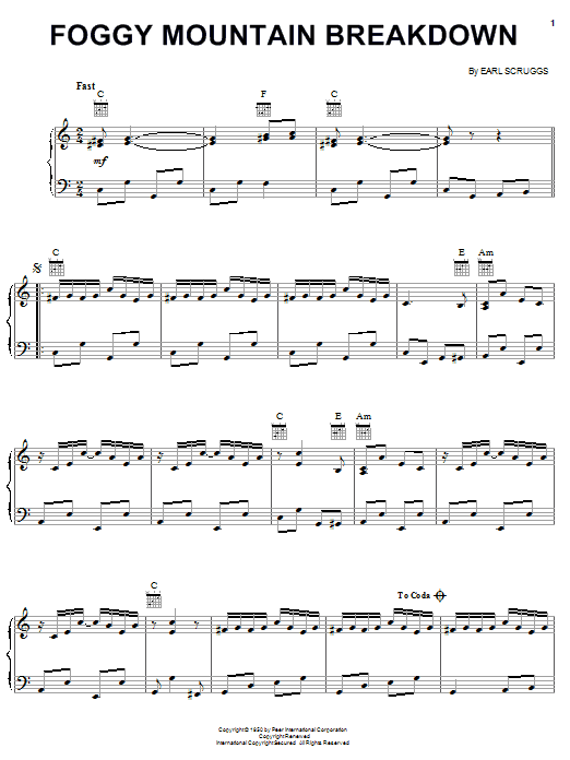 Flatt & Scruggs Foggy Mountain Breakdown sheet music notes and chords. Download Printable PDF.