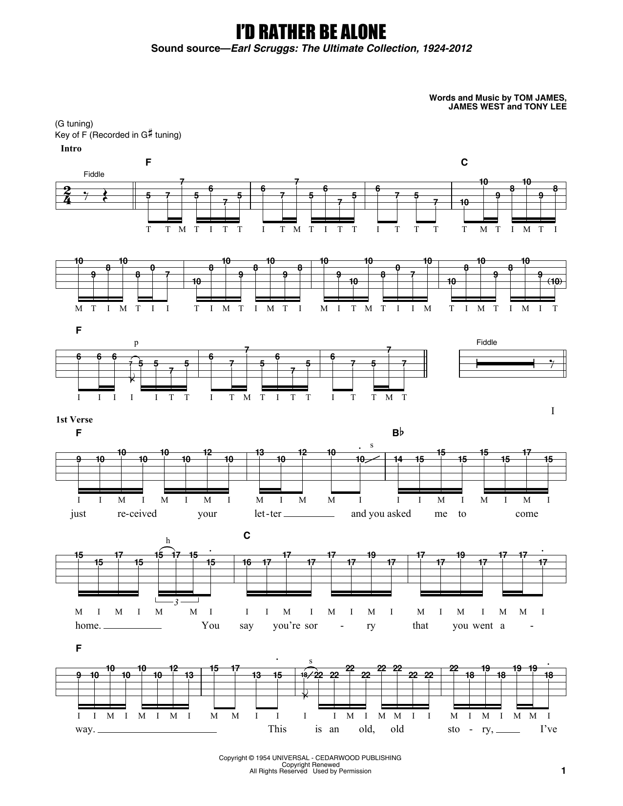 Learn to play Flatt & Scruggs I'd Rather Be Alone sheet music for Banjo Tab in minutes. Price: 7.8900$ Flatt & Scruggs I'd Rather Be Alone sheet music notes and chords arranged for Banjo Tab