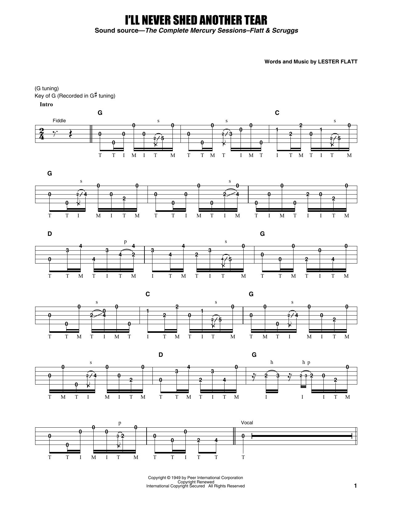 Learn to play Flatt & Scruggs I'll Never Shed Another Tear sheet music for Banjo Tab in minutes. Price: 7.8900$ Flatt & Scruggs I'll Never Shed Another Tear sheet music notes and chords arranged for Banjo Tab