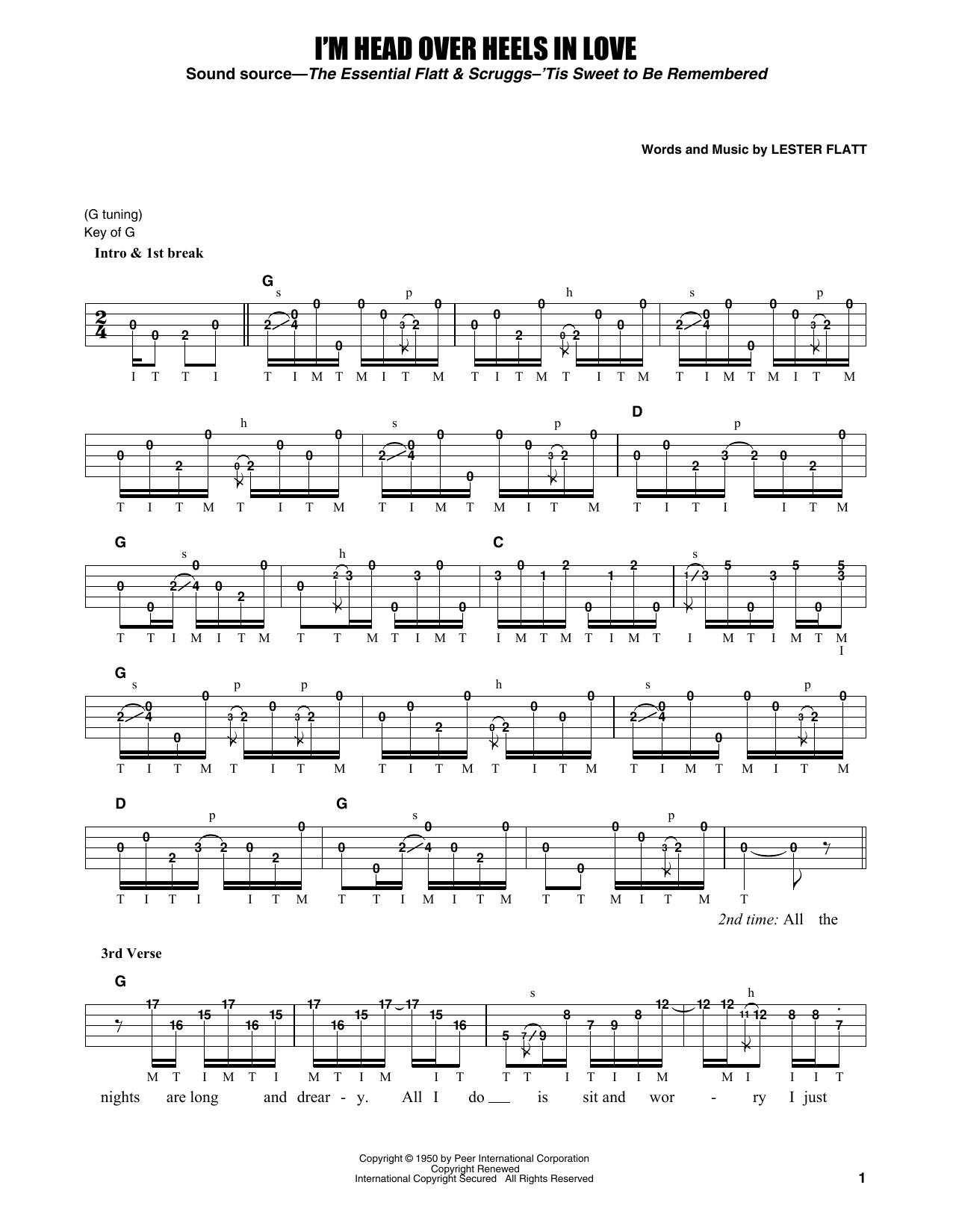 Learn to play Flatt & Scruggs I'm Head Over Heels In Love sheet music for Banjo Tab in minutes. Price: 7.8900$ Flatt & Scruggs I'm Head Over Heels In Love sheet music notes and chords arranged for Banjo Tab