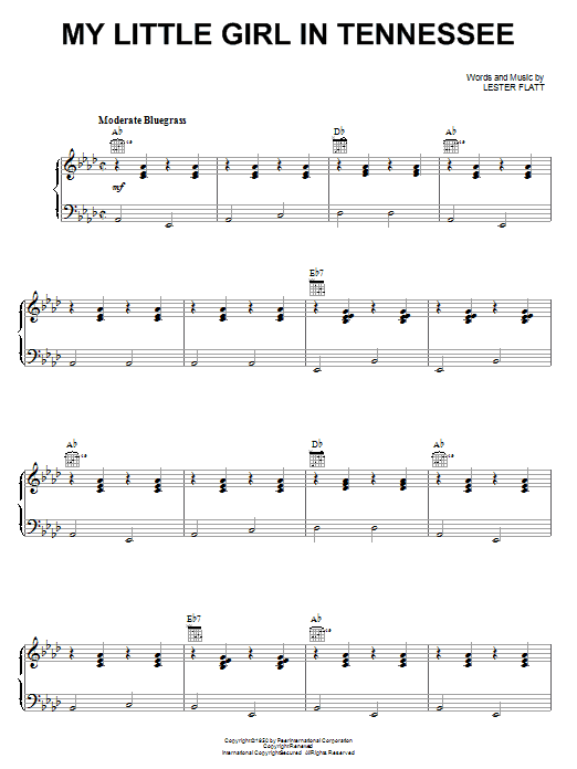 Learn to play Flatt & Scruggs My Little Girl In Tennessee sheet music for Banjo Tab in minutes. Price: 7.8900$ Flatt & Scruggs My Little Girl In Tennessee sheet music notes and chords arranged for Banjo Tab