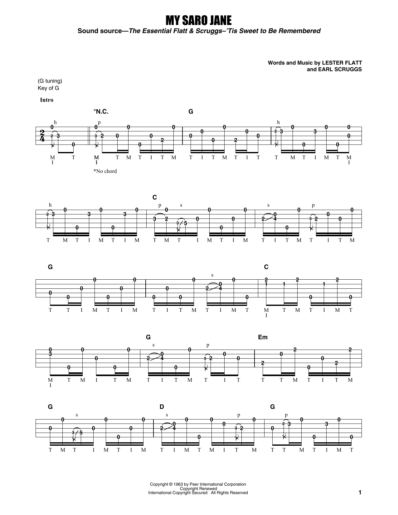 Flatt & Scruggs My Saro Jane sheet music notes and chords. Download Printable PDF.