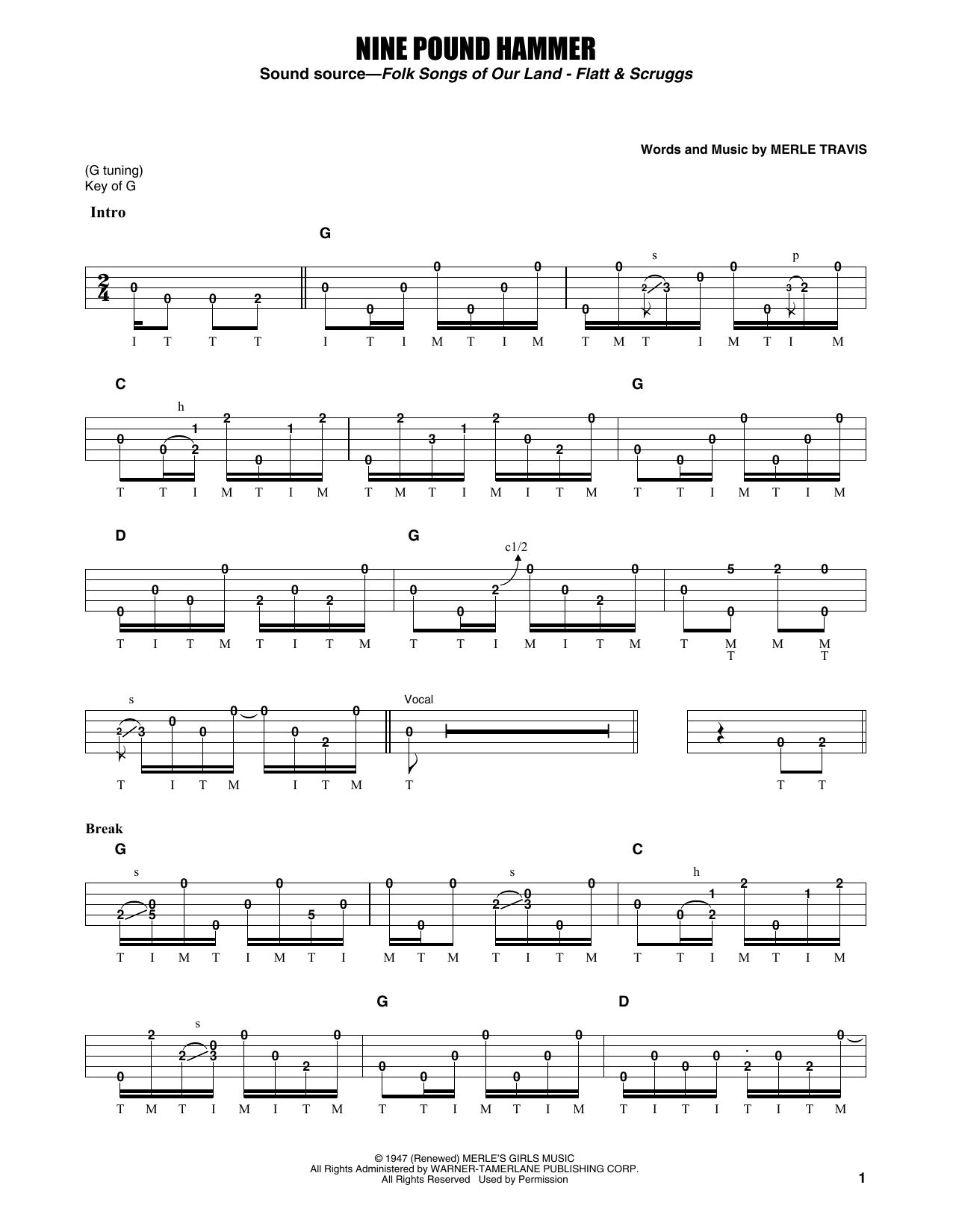 Flatt & Scruggs Nine Pound Hammer sheet music notes and chords. Download Printable PDF.