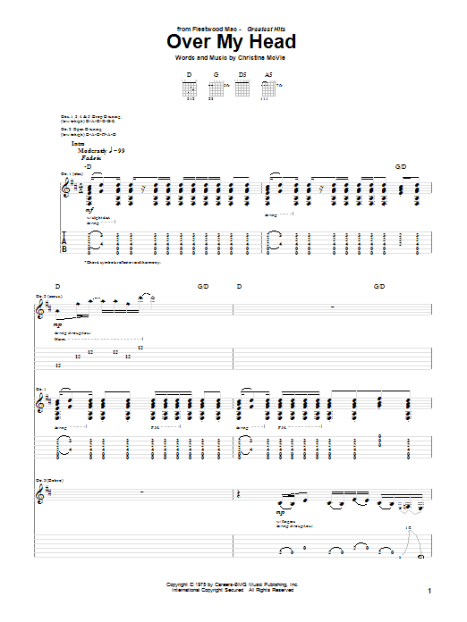 Fleetwood Mac Over My Head sheet music notes and chords. Download Printable PDF.