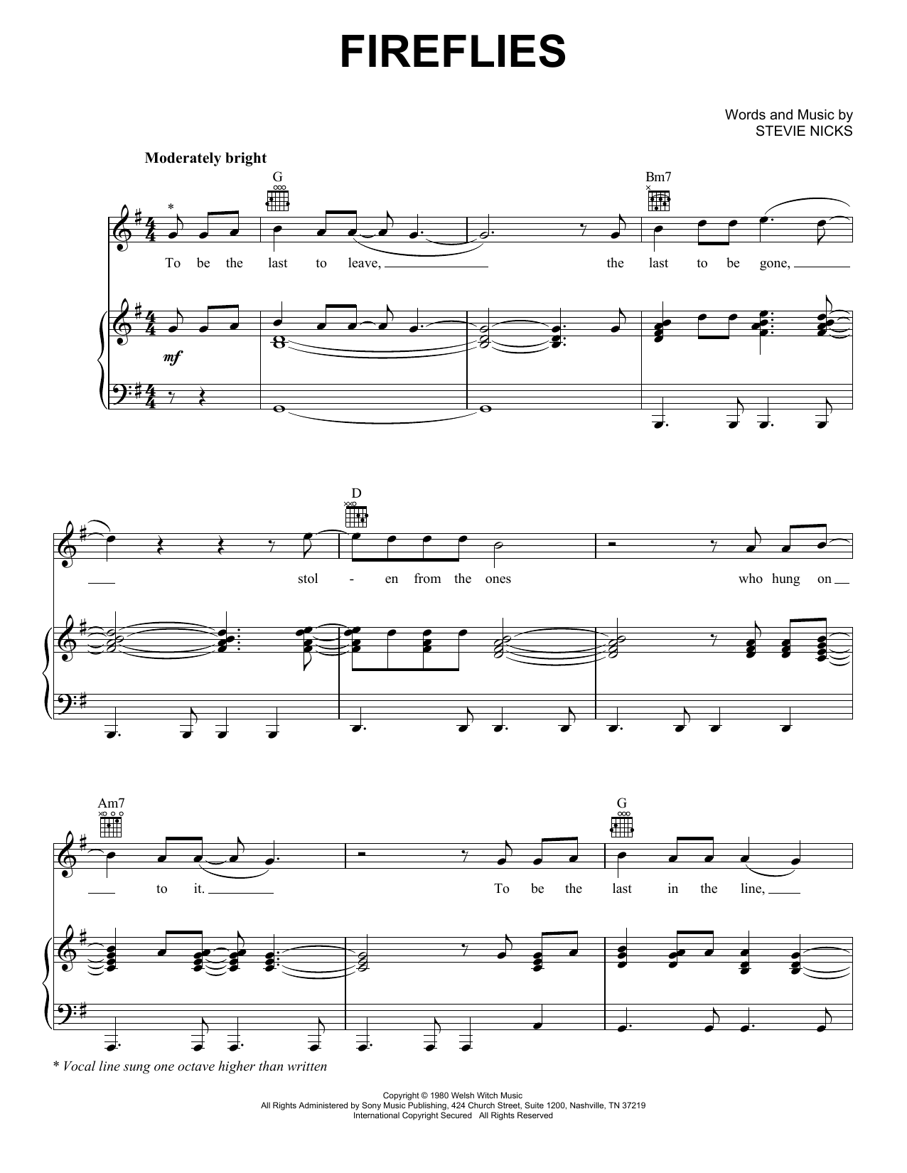 Fleetwood Mac Fireflies sheet music notes and chords. Download Printable PDF.