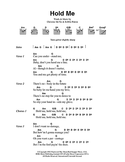 Learn to play Fleetwood Mac Hold Me sheet music for Guitar Chords/Lyrics in minutes. Fleetwood Mac Hold Me sheet music notes and chords. Download Printable PDF.