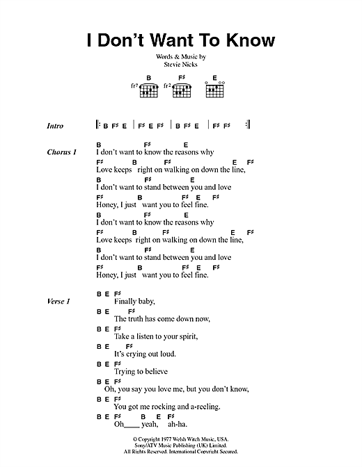 Fleetwood Mac I Don T Want To Know Sheet Music Pdf Notes Chords Rock Score Guitar Chords Lyrics Download Printable Sku 44397