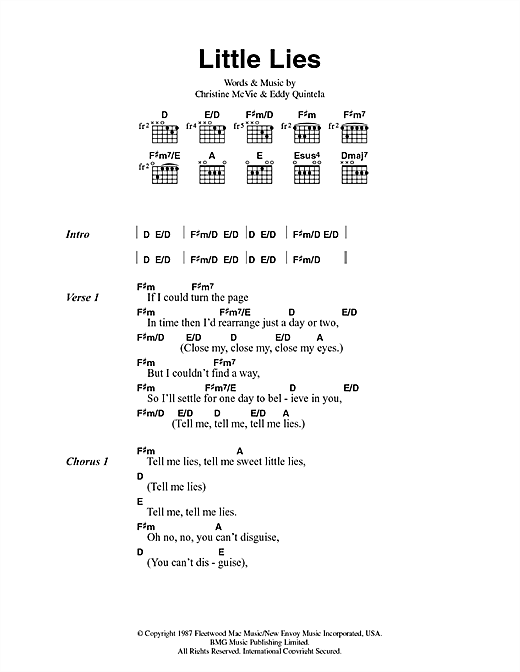 Learn to play Fleetwood Mac Little Lies sheet music for Clarinet Solo in minutes. Fleetwood Mac Little Lies sheet music notes and chords. Download Printable PDF.