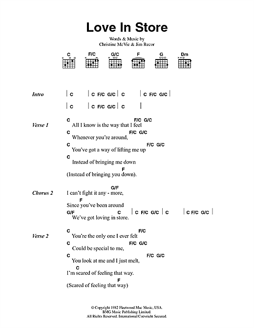 Learn to play Fleetwood Mac Love In Store sheet music for Guitar Chords/Lyrics in minutes. Fleetwood Mac Love In Store sheet music notes and chords. Download Printable PDF.