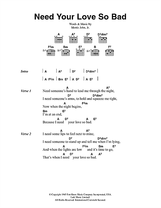 Learn to play Fleetwood Mac Need Your Love So Bad sheet music for Alto Sax Solo in minutes. Fleetwood Mac Need Your Love So Bad sheet music notes and chords. Download Printable PDF.