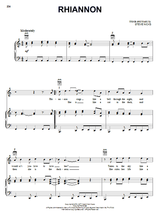Fleetwood Mac Rhiannon sheet music notes and chords. Download Printable PDF.