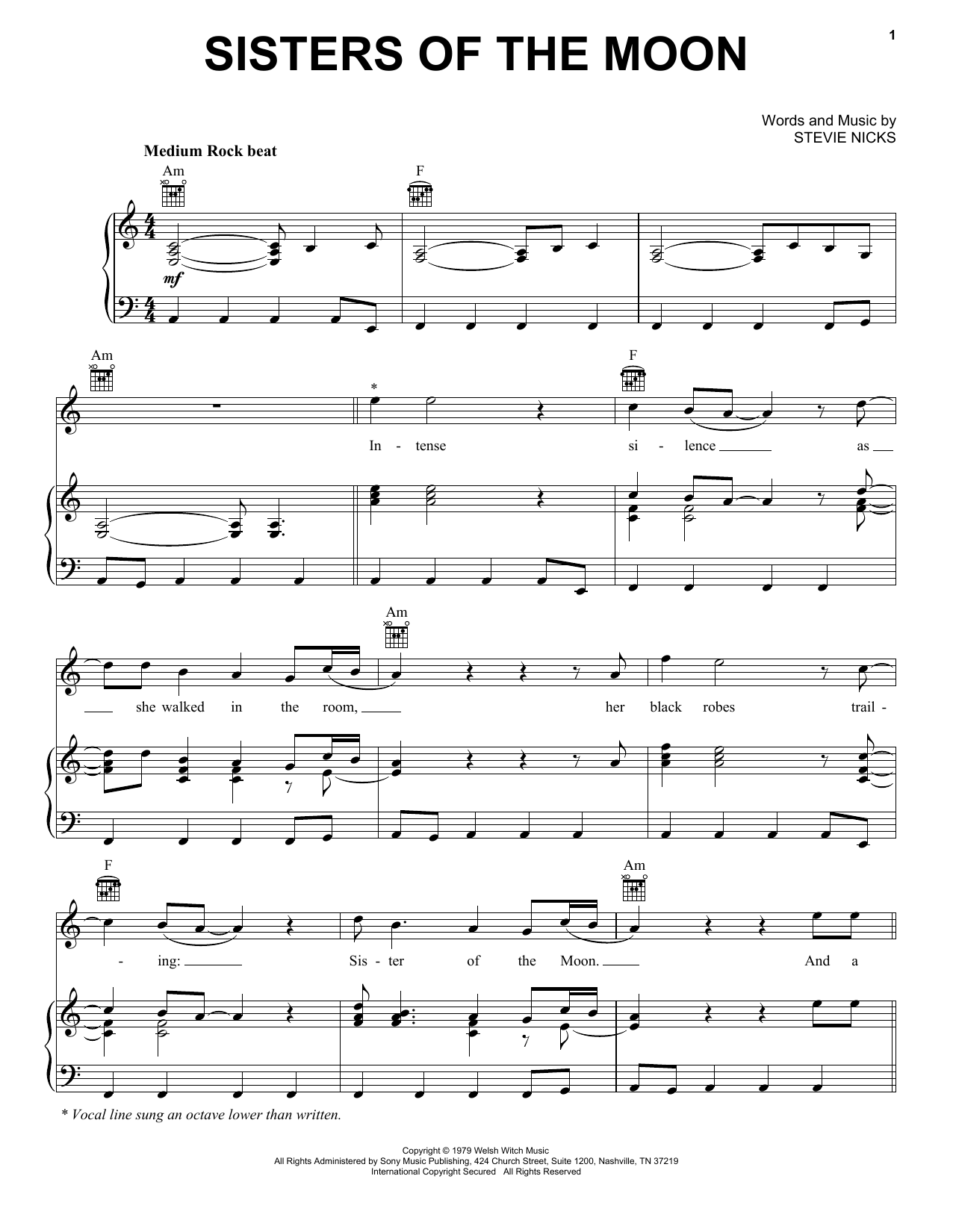 Fleetwood Mac Sisters Of The Moon sheet music notes and chords. Download Printable PDF.