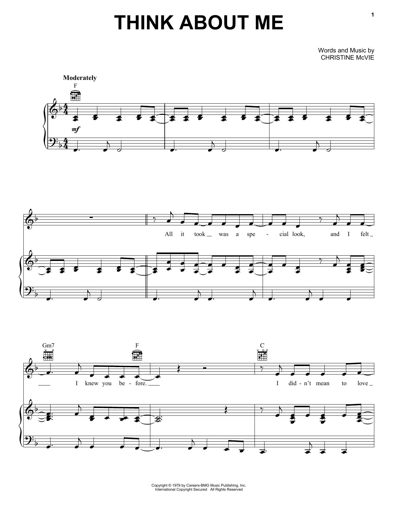 Fleetwood Mac Think About Me sheet music notes and chords. Download Printable PDF.