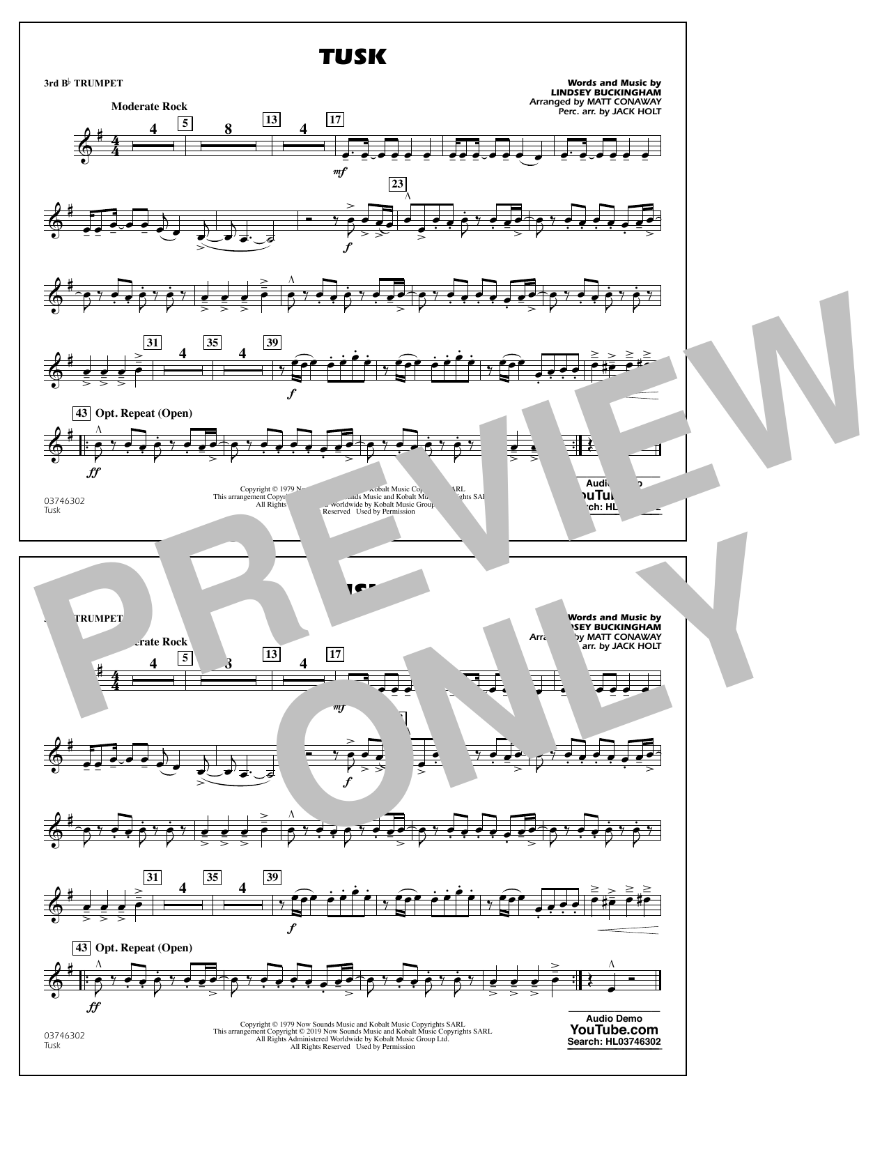 Learn to play Fleetwood Mac Tusk (arr. Matt Conaway) - 3rd Bb Trumpet sheet music for Marching Band in minutes. Fleetwood Mac Tusk (arr. Matt Conaway) - 3rd Bb Trumpet sheet music notes and chords