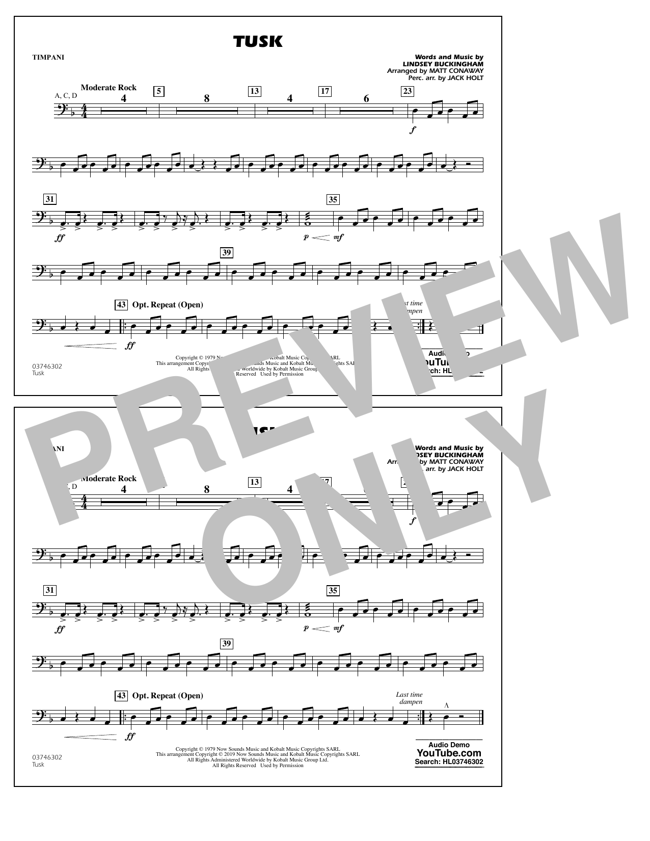 Learn to play Fleetwood Mac Tusk (arr. Matt Conaway) - Timpani sheet music for Marching Band in minutes. Fleetwood Mac Tusk (arr. Matt Conaway) - Timpani sheet music notes and chords. Download Printable PDF.