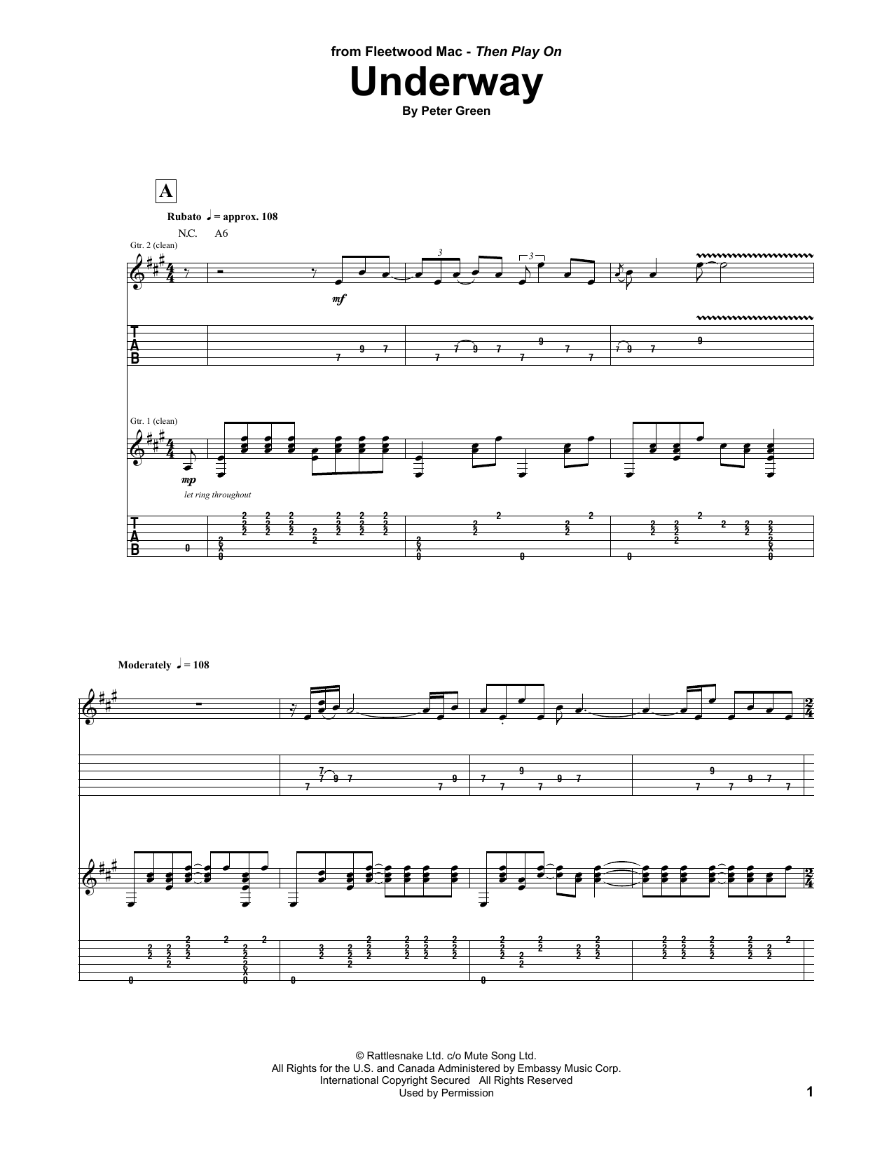 Fleetwood Mac Underway sheet music notes and chords. Download Printable PDF.