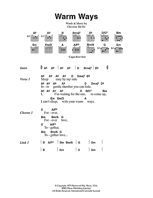 Learn to play Fleetwood Mac Warm Ways sheet music for Guitar Chords/Lyrics in minutes. Fleetwood Mac Warm Ways sheet music notes and chords. Download Printable PDF.
