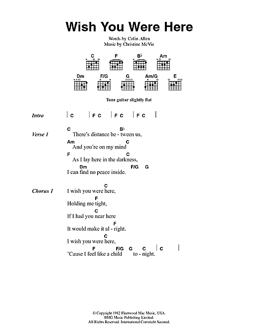 Fleetwood Mac Wish You Were Here Sheet Music Pdf Notes Chords Rock Score Guitar Chords Lyrics Download Printable Sku 44466