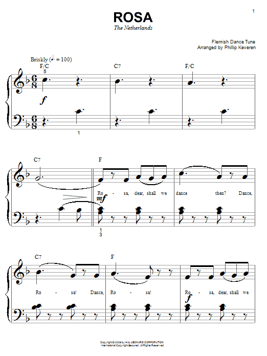 Learn to play Flemish Dance Tune Rosa sheet music for Big Note Piano in minutes. Price: 6.9900$ Flemish Dance Tune Rosa sheet music notes and chords arranged for Big Note Piano