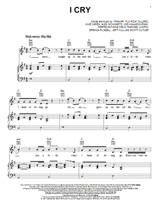 Flo Rida I Cry sheet music notes and chords. Download Printable PDF.