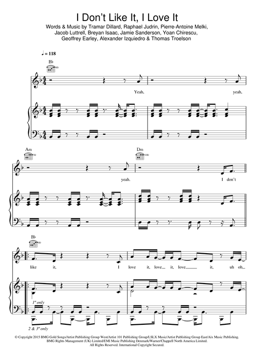 Flo Rida I Don T Like It I Love It Sheet Music Pdf Notes Chords Hip Hop Score Piano Vocal Guitar Right Hand Melody Download Printable Sku 121469