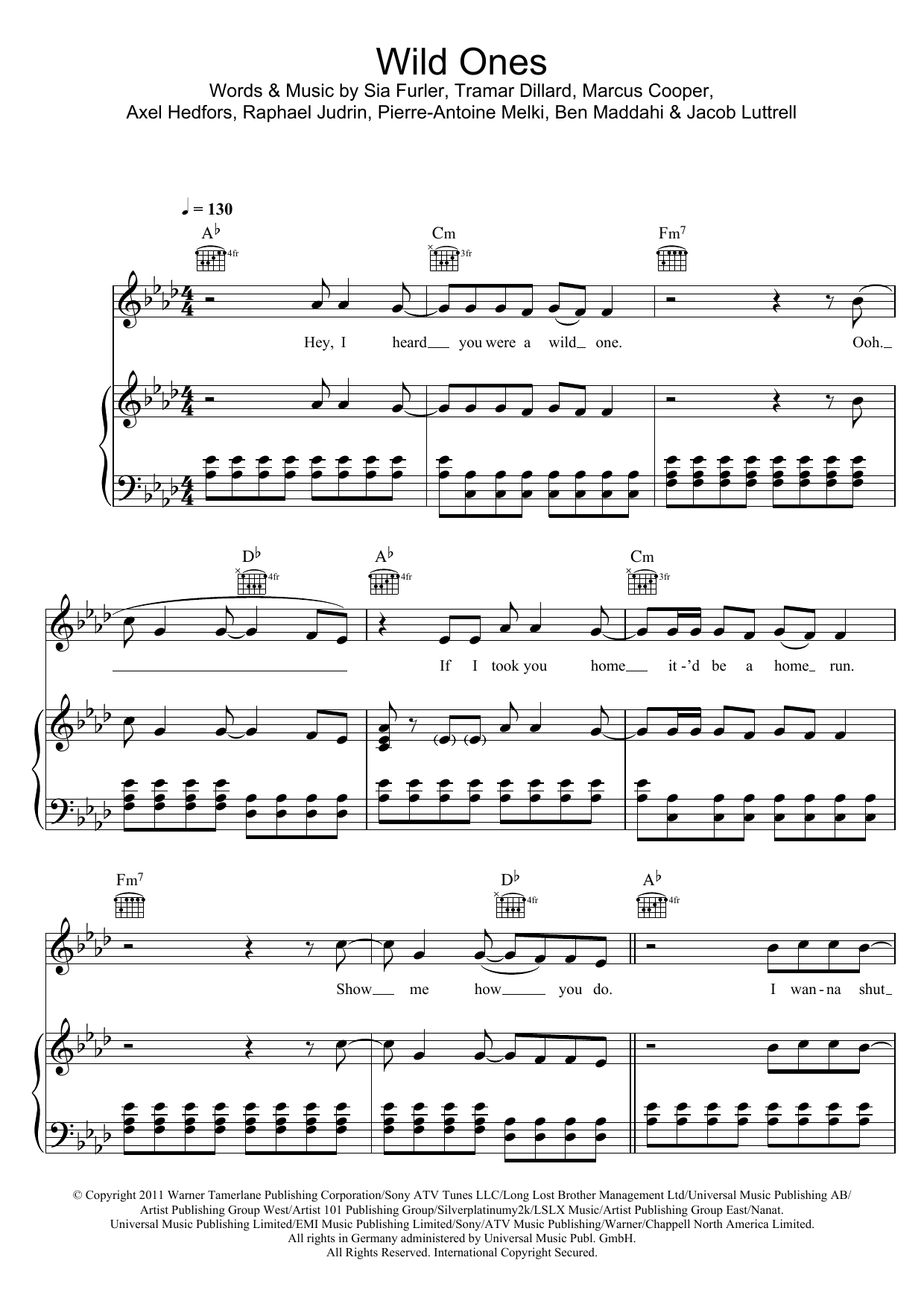 Learn to play Flo Rida Wild Ones (feat. Sia) sheet music for Piano, Vocal & Guitar (Right-Hand Melody) in minutes. Price: 7.8900$ Flo Rida Wild Ones (feat. Sia) sheet music notes and chords. Download Printable PDF.