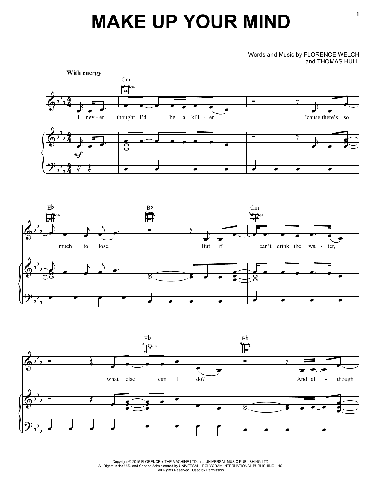 Florence And The Machine Make Up Your Mind sheet music notes and chords. Download Printable PDF.