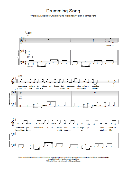Learn to play Florence And The Machine Drumming Song sheet music for Piano, Vocal & Guitar in minutes. Florence And The Machine Drumming Song sheet music notes and chords. Download Printable PDF.