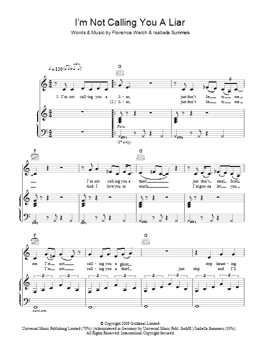 Florence And The Machine I'm Not Calling You A Liar sheet music notes and chords. Download Printable PDF.