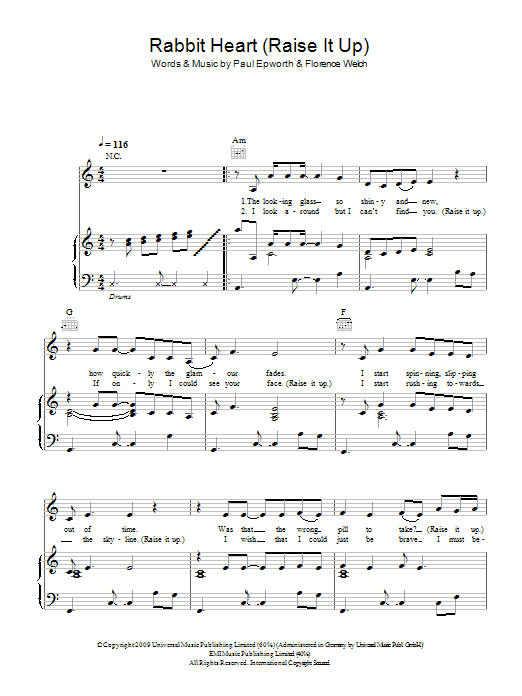 Learn to play Florence And The Machine Rabbit Heart (Raise It Up) sheet music for Lead Sheet / Fake Book in minutes. Price: 5.9900$ Florence And The Machine Rabbit Heart (Raise It Up) sheet music notes and chords arranged for Lead Sheet / Fake Book