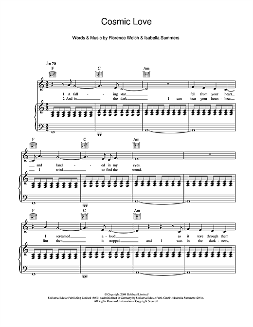 Florence And The Machine Cosmic Love sheet music notes and chords. Download Printable PDF.