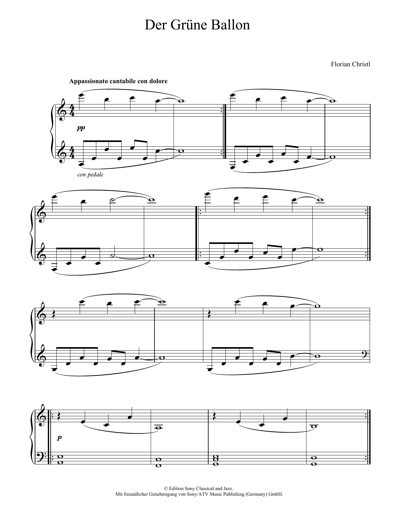 Learn to play Florian Christl Der Gruene Ballon sheet music for Piano Solo in minutes. Florian Christl Der Gruene Ballon sheet music notes and chords. Download Printable PDF.