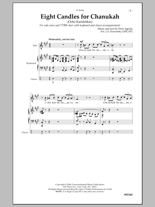 Learn to play Flory Jagoda Eight Candles for Chanukah sheet music for TTBB Choir in minutes. Price: 3.9900$ Flory Jagoda Eight Candles for Chanukah sheet music notes and chords arranged for TTBB Choir